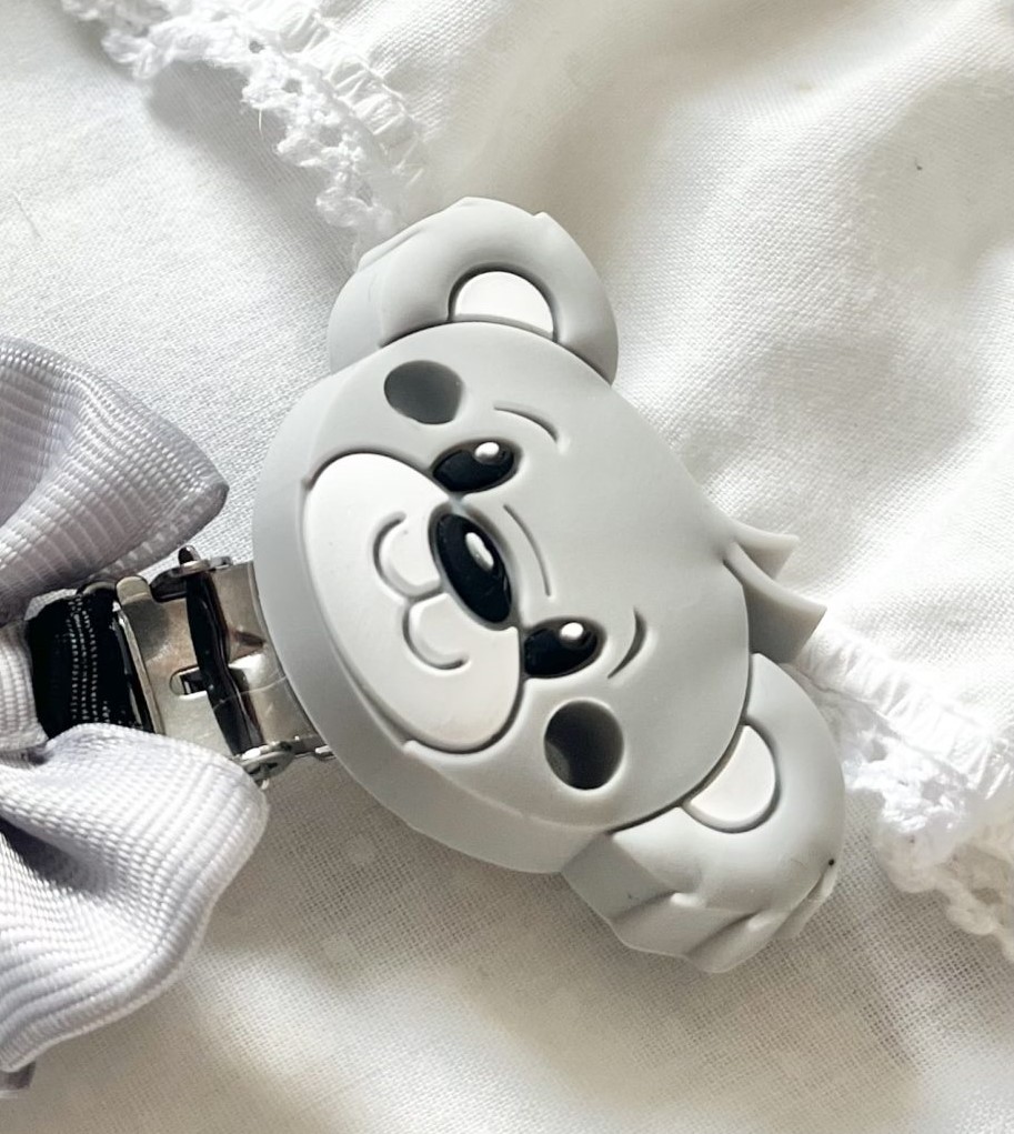 Zawieszka do smoczka Szary Miś/Klips silikonowy - obrazek 2