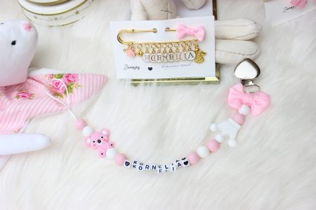 Zawieszka do smoczka na sznureczku / Różowy Koala